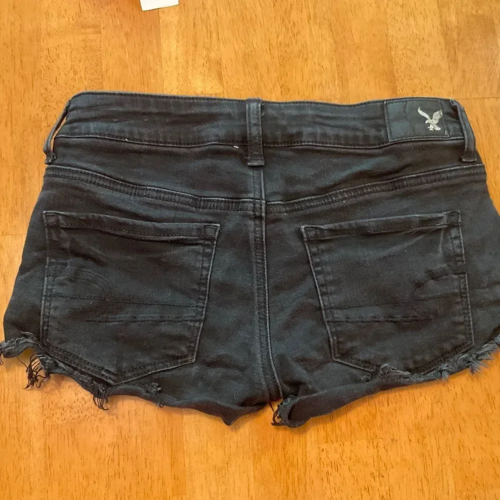 American Eagle outfitters size 2 black denim shorts super low shortie